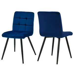 Leann Tufted Velvet Upholstered Back Side Chair (Set of 2) Dark Blue Velvet