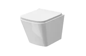 Rimless Wall Hung Square Toilet Pan & Soft Close Seat - 325mm x 350mm x 480mm