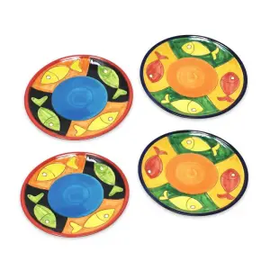 Signature Big Fish Hand Painted Ceramic Kitchen Dining Set of 4 Small Plates (Diam) 20cm