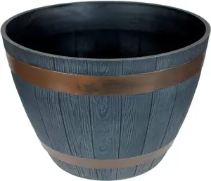 simpa Dark Grey 38cm Rustic Barrel Cask Planters