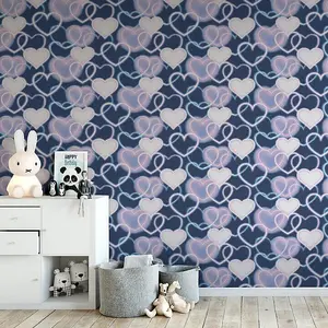 Arthouse Cool Neon Style Heart Print Wall Navy Pink Wallpaper 925605