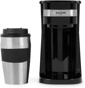 Salter One Cup Coffee Maker – Filter Coffee Machine, Washable & Reusable Filter, Includes 420Ml Stainless Steel Travel Mug, Brew Coffee To Go In 3-4