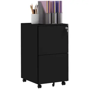 37cm Wide 2 -Drawer Mobile Steel File Cabinet Black