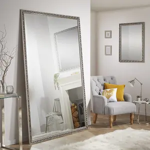 Leaner Mirror Harlington Rectangular Shape with Silver Frame- H 205cm x W 140cm for Hanging in Bedroom or Living area,