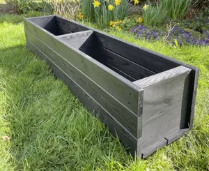 Large Wooden Black Trough Planter Garden Rectangular Window Box Fully Assembled 1100mm