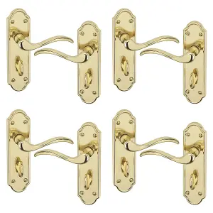 URBNLIVING 170mm Length 8 Pcs Lisbon Metal & Polished Brass Latch Door Bathroom Handles Set