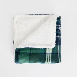 OHS Husdon Flannel Check Fleece Throw - Navy/Green