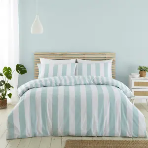 Cove Stripe Reversible Duvet Cover Set Blue / Double - 2 Standard Pillowcases