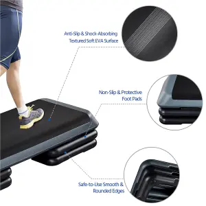 Yaheetech 3 Adjustable Aerobic Stepper with Risers for Home Gym - Grey