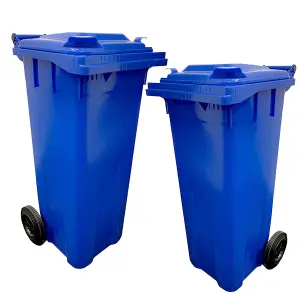 Large 140 Litre Blue Coloured Outdoor Council Wheelie Bins Complete With Lid And Wheels