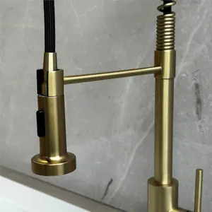 Liquida CT595BR Brushed Brass Spring Kitchen Mixer Tap With Pull Out Spray Head