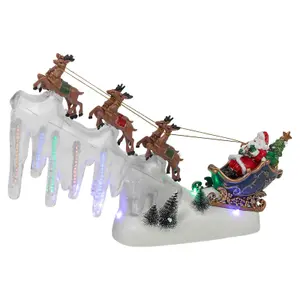 URBNLIVING 36cm Width Illuminated Christmas Scene Santa & Reindeer Sleigh Light Up Festive Ornament