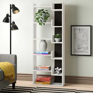 Kara 5-Tier Freestanding Bookcase for Home and Office Storage White/Antrhacite / 162" H x 69" W x 22" D