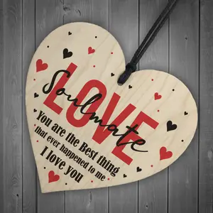 Soulmate Gift For Husband Wife Wooden Heart Anniversary Gift For Men Women Love Plaque