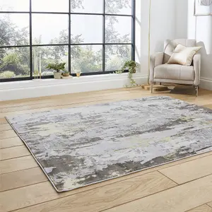 Grey Gold Abstract Modern Easy To Clean Abstract Rug For Dining Room-120cm X 170cm