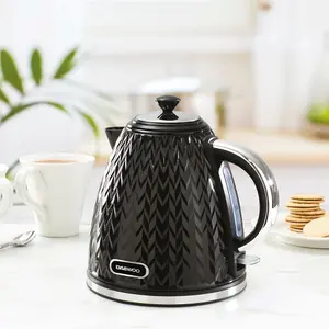 DAEWOO Argyle SDA1829GE Retro Set Kettle and Toaster Matching Bundle 2 Slice Browning Control Easy Clean 1.7L Jug Auto Off Black