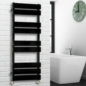 Flat Panel Heated Towel Rail Radiator Bathroom Warmer Black / 100cm H x 45cm W x 6.2cm D