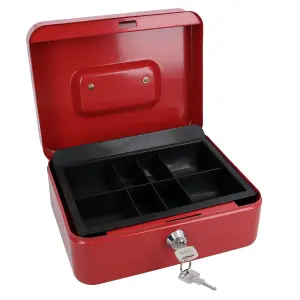 8" Petty Cash Box Money Coin Tin Deposit Security Safe Organiser 2 Keys Red