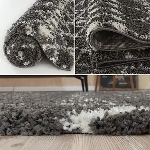 Moroccan Dark Grey Shaggy  Living Room Rug 1040