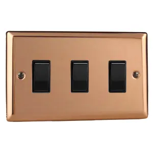 Varilight 3-Gang 10A 2-Way Rocker Switch Twin Plate Polished Copper