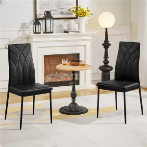 Yaheetech 4PCS Black Upholstered Faux Leather Dining Chairs with Petal Accented High Backrest