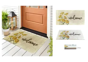 A.Unique Home 15mm Natural Coir Doormat with Printed Pattern 40cm x 80cm - Non-Slip PVC Backed - WELCOME COLOUR MAT