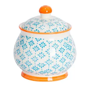 Nicola Spring - Hand-Printed Sugar Bowl - 10cm - Blue