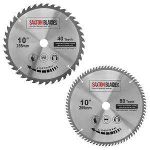 Saxton TCT255MXA254B TCT Circular Saw Blade 255mm x 40 and 80 Teeth x 25.4mm Bore