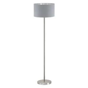 Floor Lamp Light Satin Nickel Shade Grey Silver Fabric Pedal Switch Bulb E27