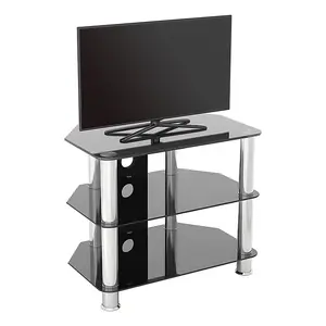 AVF Classic 60cm Glass Corner TV Stand with Cable Management for TVs up to 32" - Black & Chrome