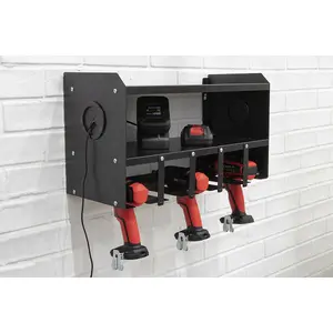 Efficient Wall Mounted Power Tool Storage Rack with 5 Open Bays and 2 Shelves