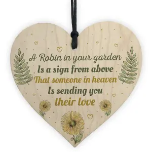 Red Ocean Robin Garden Memorial Grave Wooden Hanging Heart Sign Rememberance Plaque Inspirational Gift