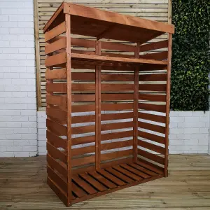 156cm x 117cm Large Wooden Outdoor Garden Patio Log Store Shed with Shelf