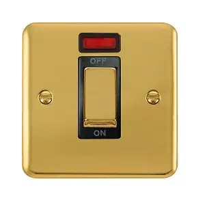 Curved Polished Brass 1 Gang Ingot Size 45A Switch With Neon - Black Trim - SE Home