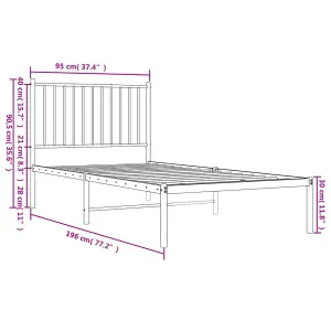 Berkfield Metal Bed Frame with Headboard White 90x190 cm 3FT Single