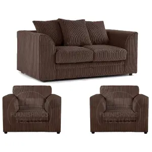 Luxor Jumbo Cord 2 + 1 + 1 Fabric 3 Piece Sofa Suite - Scatter Back Chocolate