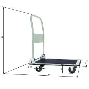 Folding Trolley - 2 fixed, 2 swivel wheels, 150 kg load capacity, 73 x 47 cm load bed - white