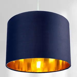 Contemporary Blue Cotton 10 Table/Pendant Lamp Shade with Shiny Copper Inner