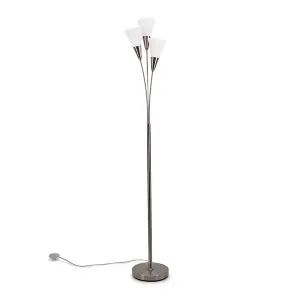 ValueLights Kristina Silver 3 Arm Floor Lamp with White Frosted Glass Shades - LED Bulb Included