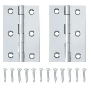 Chrome-plated Metal Butt Door hinge N429 (L)65mm (W)65mm, Pack of 2