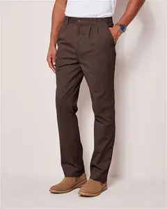 Cotton Traders Men's Elasticated Waist Trousers In Brown - Size 50"