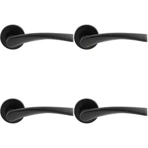 4 PACK - PAIR Twisted Angular Design Handle on Round Rose Concealed Fix Matt Black