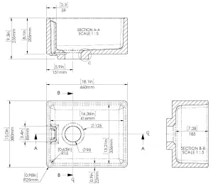 Single Bowl (205mm High Walls) Belfast Kitchen Sink with Overflow, 460mm