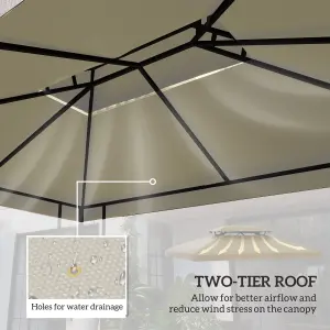 Outsunny 3x4m Gazebo Replacement Roof Canopy 2 Tier Top UV Cover Patio Cream