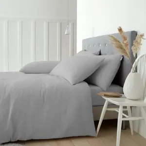 Brushed Cotton Duvet Cover Set Grey / King - 2 Standard Pillowcases