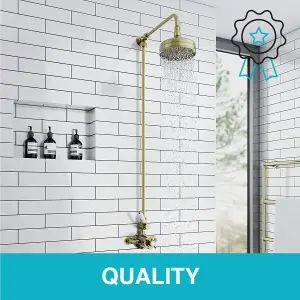 ENKI Downton Antique Brass Traditional Single Outlet Thermostatic Shower Head & Caddy Set 150mm