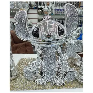 Silver Crushed Diamond Stitch Ceramic Sparkly Shelf Sitter Ornament