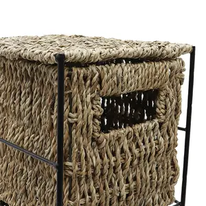 JVL Seagrass Basket 4 Drawer Tower Storage Unit with Metal Frame Home Office