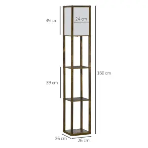 HOMCOM Floor Lamp Reading Lamp with 3-Tier Storage Shelf for Home Office Brown