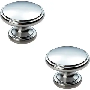 2x Ring Domed Cupboard Door Knob 38.5mm Diameter Polished Chrome Cabinet Handle